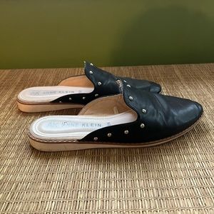 Anne Klein black leather slides/mules with silver studs